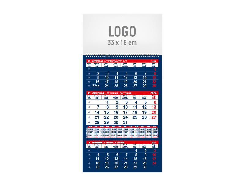 Poslovni zidni kalendar: 12 lista, 33x48cm, mesečni - POSLOVNI