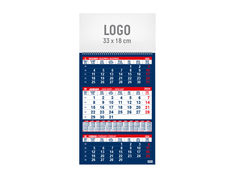 Poslovni zidni kalendar: 12 lista, 33x48cm, mesečni