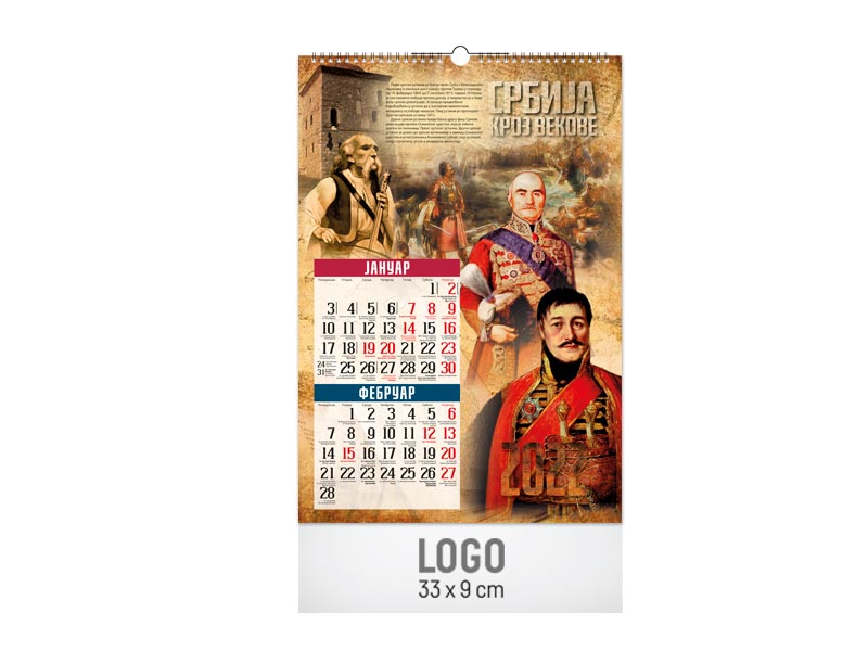 Zidni kalendar: 7 lista, 33x48cm, dvomesečni
