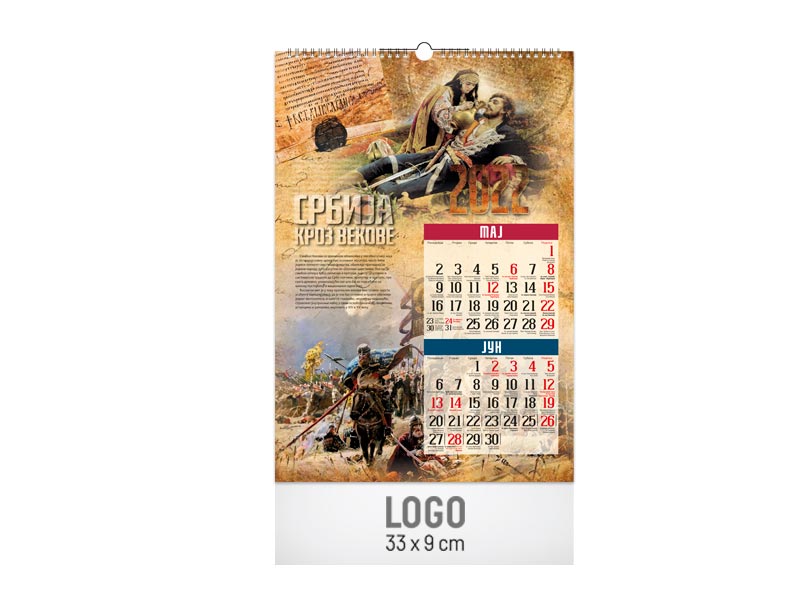 Zidni kalendar: 7 lista, 33x48cm, dvomesečni