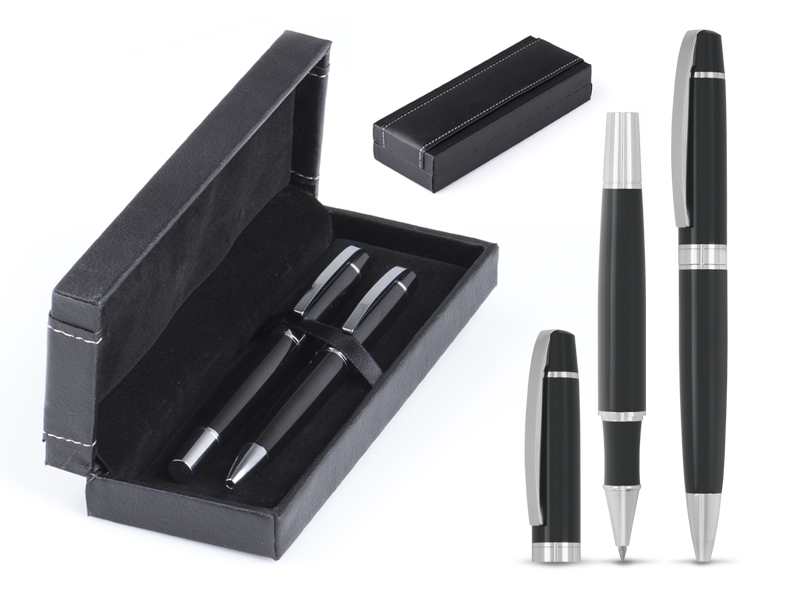 Set metalna hemijska olovka i roler olovka u kožnoj poklon kutiji