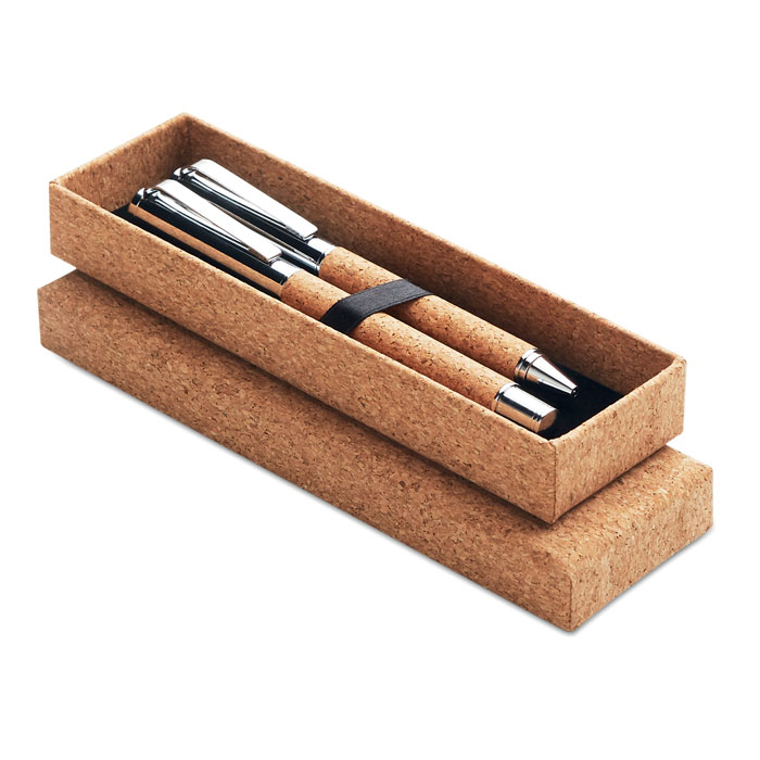 Set hemijska olovka i roler olovka od plute, u poklon kutiji 