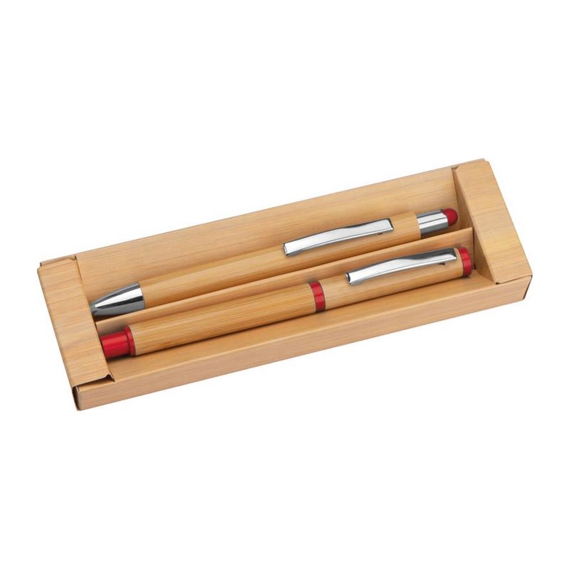 Set hemijska olovka i roler olovka od bambusa u poklon kutiji