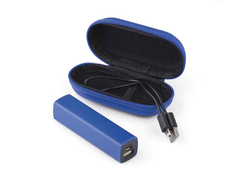 Plastična pomoćna baterija sa USB kablom u futroli od eko kože, 2200 mAh