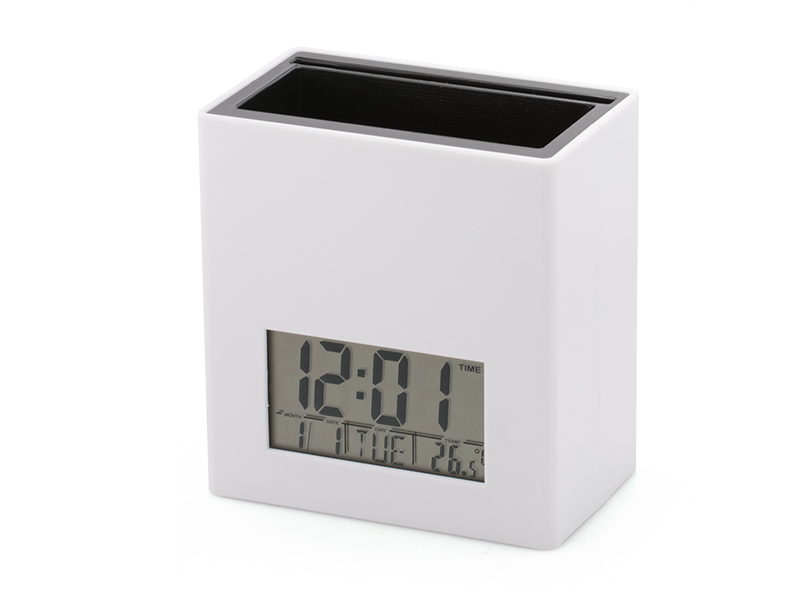 Plastični stoni sat sa čašom za olovke, alarmom, hidrometrom, termometrom i držačem za vizit kartice - GAMP