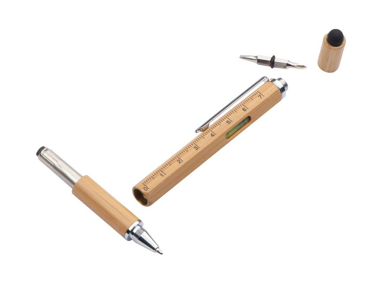 Multifunkcionalna hemijska olovka od bambusa 6 u 1